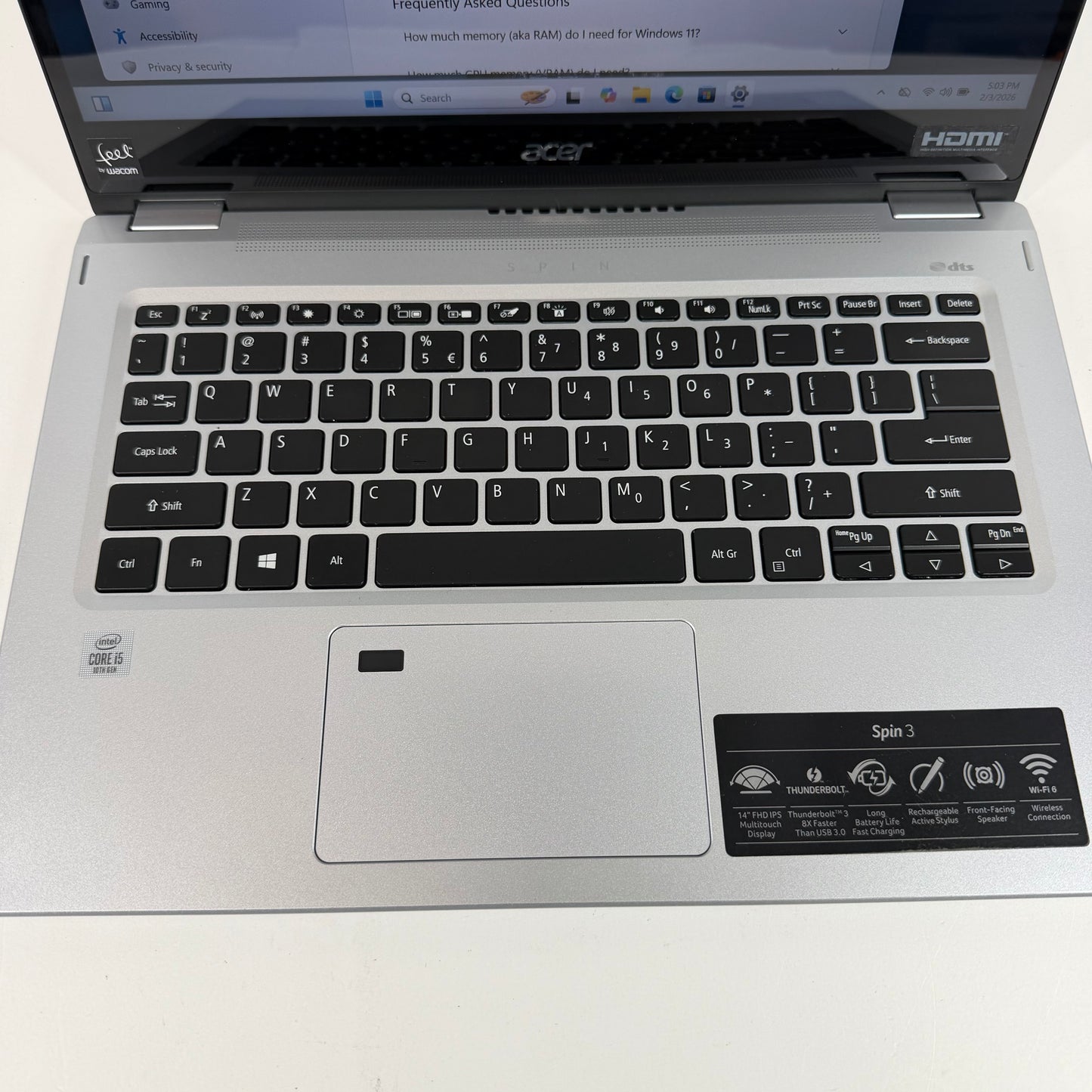 Acer Spin 3 Laptop SP314-54N 14" i5-1035G1 1GHz 8GB RAM 256GB SSD + Accessories