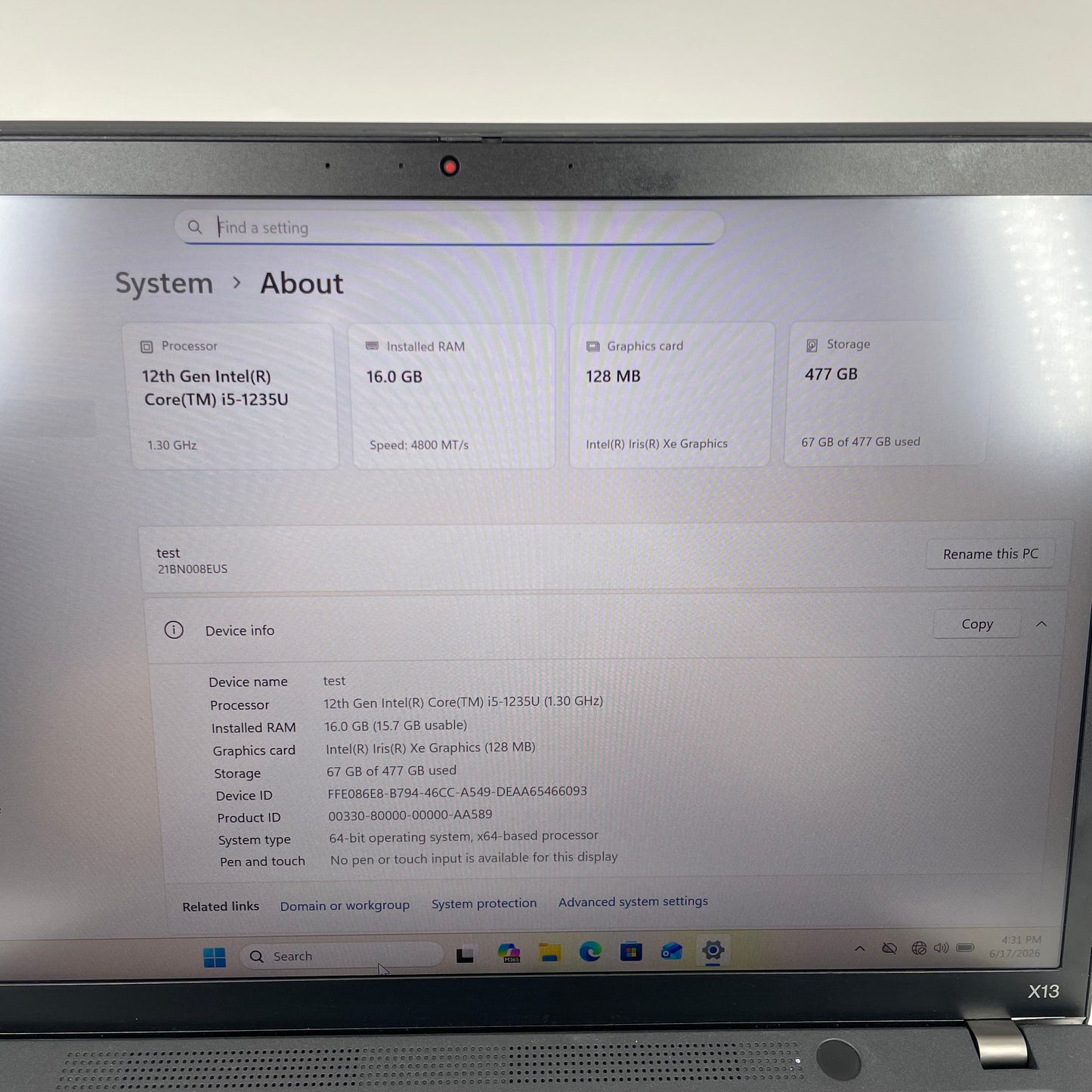 Lenovo ThinkPad X13 Gen 3 21BN008EUS 13.3" Core i5-1235U 16GB RAM 512GB SSD