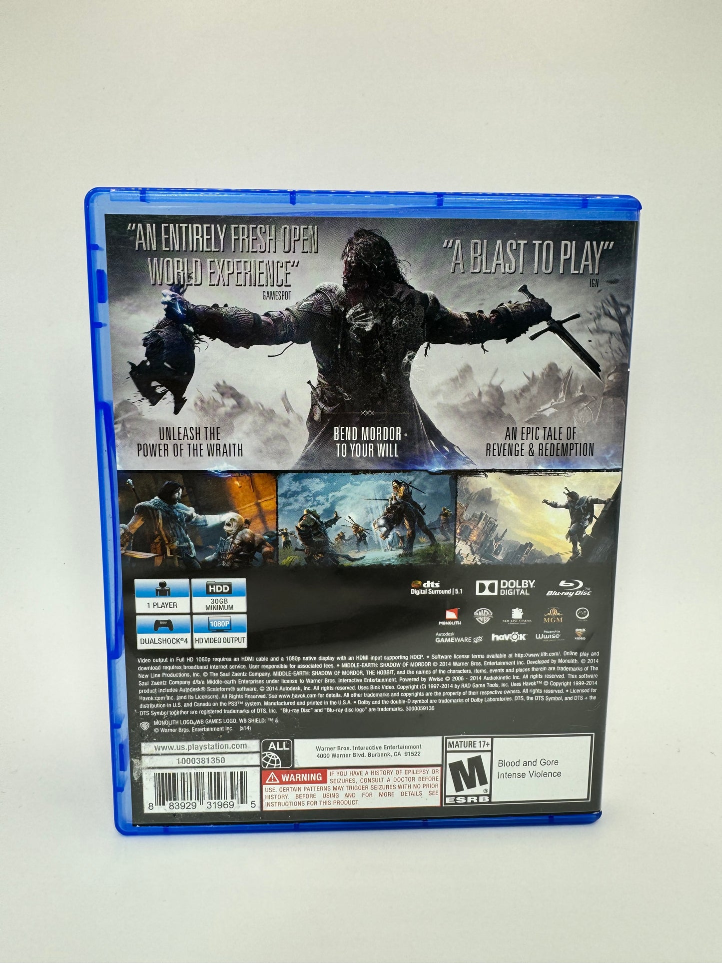 Middle Earth: Shadow of Mordor  (Sony PlayStation 4 PS4,  2014)